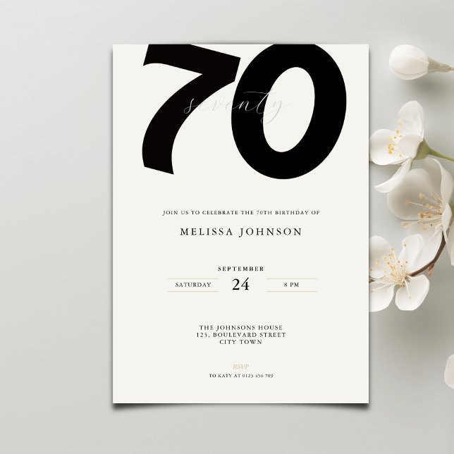 Convite de 70º Aniversário Elegante - Estilo Minim (Criador carregado)