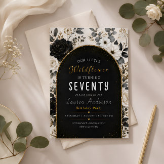 Convite de 70º Aniversário Elegante Preto e Dourad