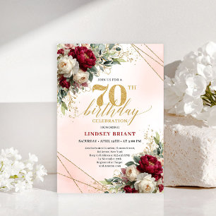 Convite de 70º Aniversário Floral Boho Burgundy El