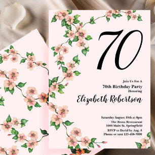 Convite de 70º Aniversário Floral em Rosa Bege