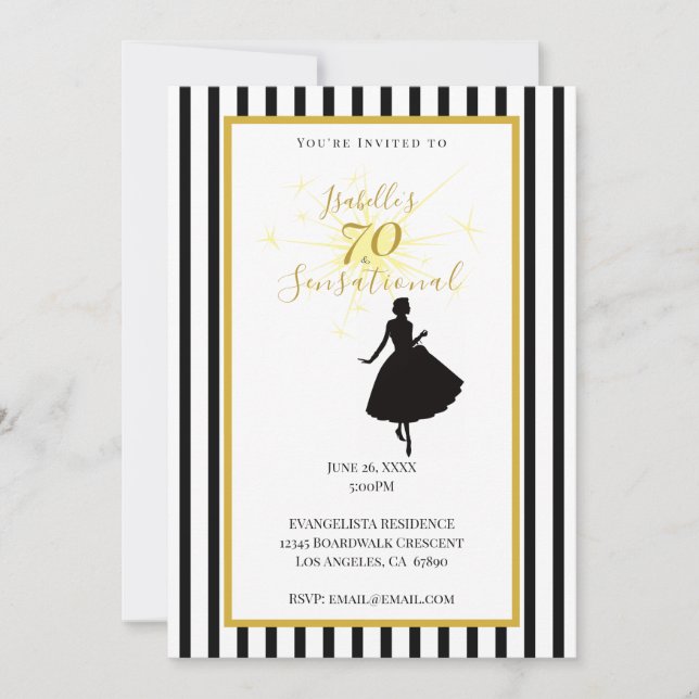 Convite de 70º Aniversário Preto e Dourado (Frente)