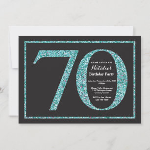 Convite de 70º Aniversário Quadro Negro com Brilho