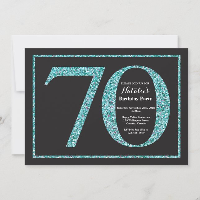 Convite de 70º Aniversário Quadro Negro com Brilho (Frente)