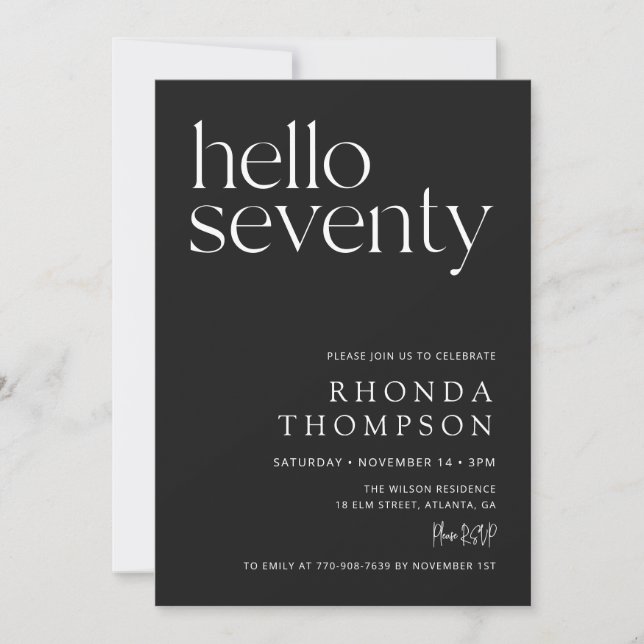 Convite de 70 Anos Black Hello Seventy Clássico Si (Frente)