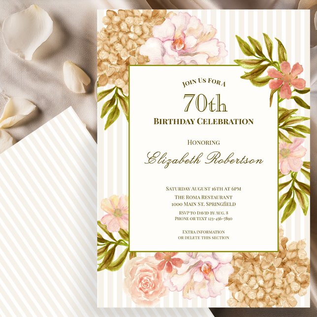 Convite de 70 Anos Elegantes Flores de Outono (Criador carregado)