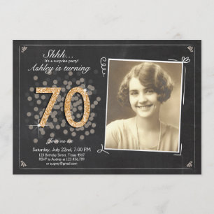 Convite de 70 de aniversário de surpresa Chalkboar