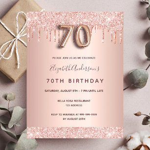 convite de 70 de aniversário para brilho de rosa