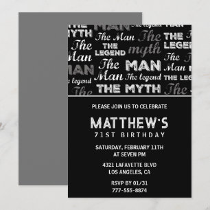 Convite de 71º aniversário preto para ele Mito Len