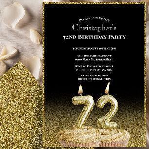 Convite de 72º Aniversário Preto e Dourado Para El