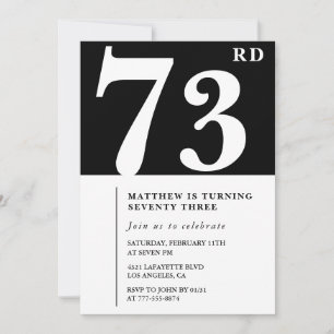 Convite de 73º aniversário preto e branco elegante