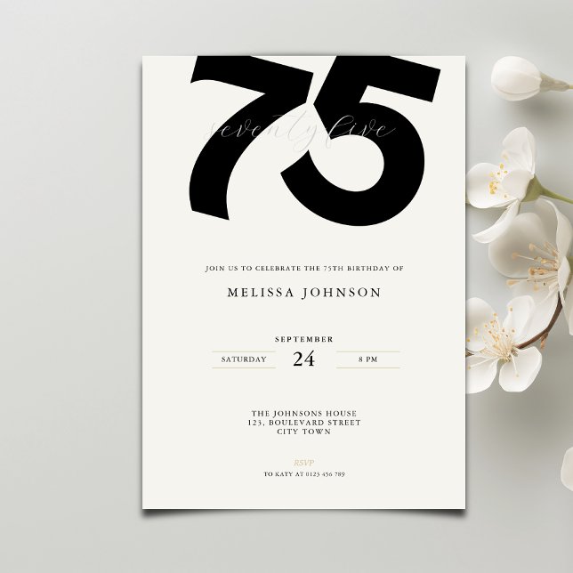 Convite de 75º Aniversário Elegante - Estilo Minim (Criador carregado)