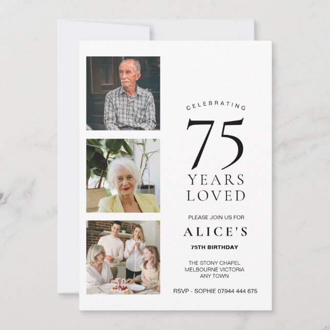 Convite de 75 Anos com Foto, 75 Anos de Amor (Frente)