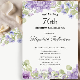 Convite de 76º Aniversário Elegante Floral Roxa