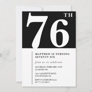 Convite de 76º aniversário preto e branco elegante