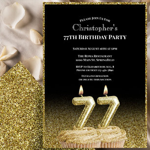 Convite de 77º Aniversário Preto e Dourado Para El