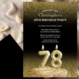 Convite de 78º Aniversário Preto e Dourado Para El