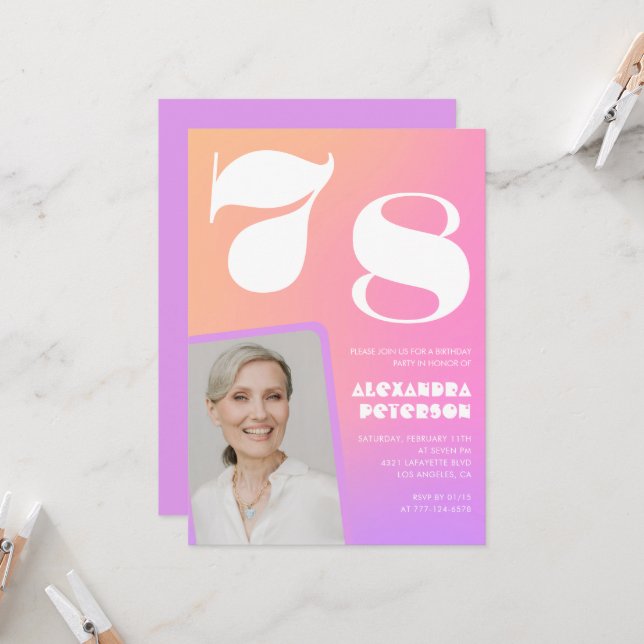 Convite de 78 anos de Gradiente Rosa Foto Retroati (Frente/Verso In Situ)