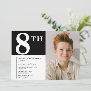 Convite de 8º aniversário elegante Foto Menino Neg