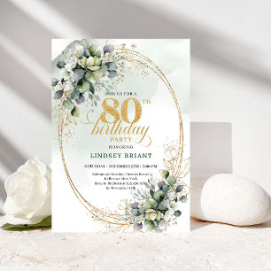 Convite de 80º Aniversário Botânico Boho Romântico