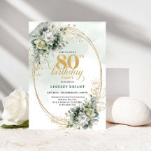 Convite de 80º Aniversário Botânico Elegante