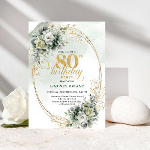 Convite de 80º Aniversário Botânico Elegante