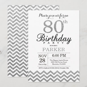 Convite de 80º Aniversário Brilho Prata
