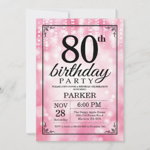 Convite de 80º Aniversário Brilho Rosa