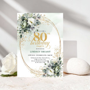 Convite de 80º Aniversário Chic Eucalipto