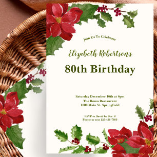 Convite de 80º Aniversário de Elegante Flores e Fo