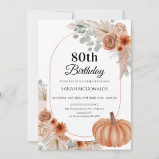 Convite de 80º Aniversário de Outono para Mulher,