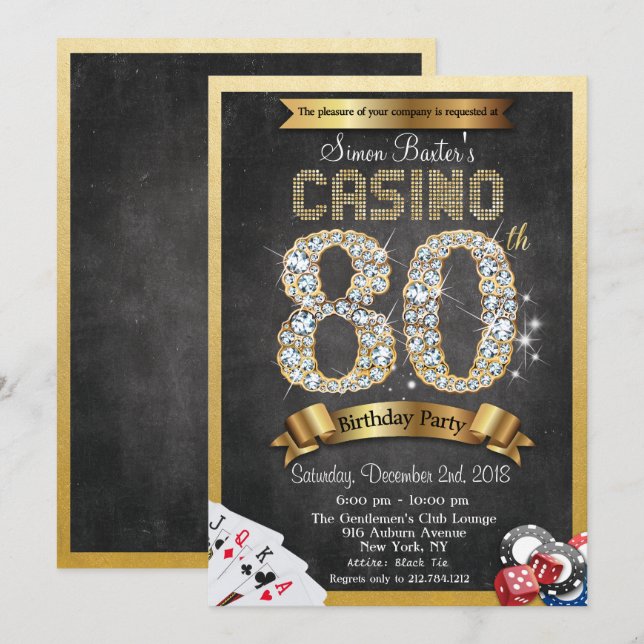 Convite de 80º Aniversário de Poker no Cassino (Frente/Verso)