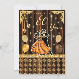 Convite de 80º Aniversário Dourado com Casais Danç