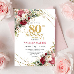 Convite de 80º Aniversário em Dourado e Bege Borgo
