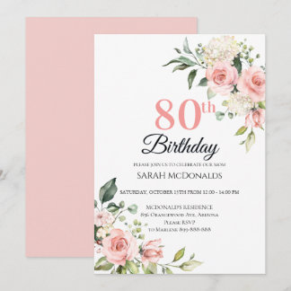 Convite de 80º Aniversário Floral para Mulher