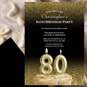 Convite de 80º Aniversário Preto e Dourado para El
