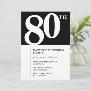 Convite de 80º aniversário preto Elegante Chique S