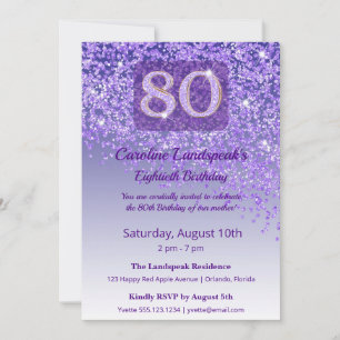 Convite de 80º Aniversário Roxo Brilhante Elegante