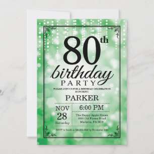 Convite de 80º Aniversário Verde com Brilho