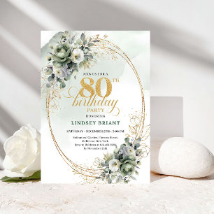 Convite de 80º Aniversário Verde Sofisticado Doura