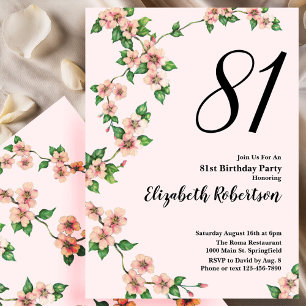 Convite de 81º Aniversário Floral em Rosa Bege
