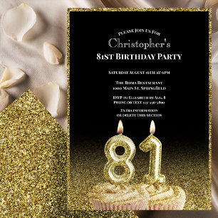 Convite de 81º Aniversário Preto e Dourado Para El