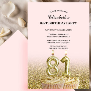 Convite de 81º Aniversário Rosa e Dourado Para Ela