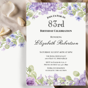 Convite de 83º Aniversário Elegante Floral Roxa