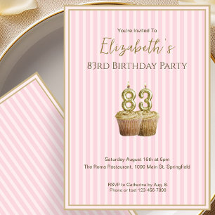 Convite de 83º Aniversário em Rosa Dourado Único p