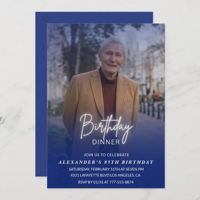 convite de 85 anos de idade Jantar de Aniversário  (Frente/Verso)