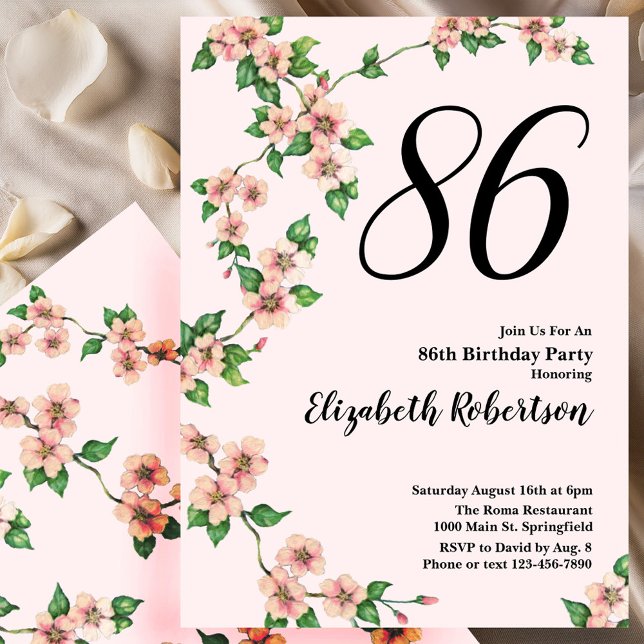 Convite de 86º Aniversário Floral em Rosa Bege (Criador carregado)