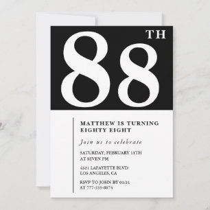 Convite de 88º aniversário preto e branco elegante