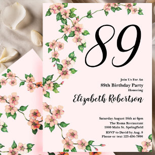 Convite de 89º aniversário floral em rosa bege