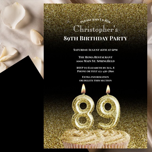 Convite de 89º Aniversário Preto e Dourado Para El (Criador carregado)
