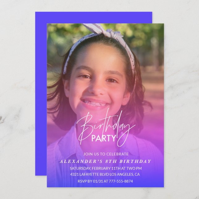 Convite de 8 anos Festa Foto Rainbow (Frente/Verso)